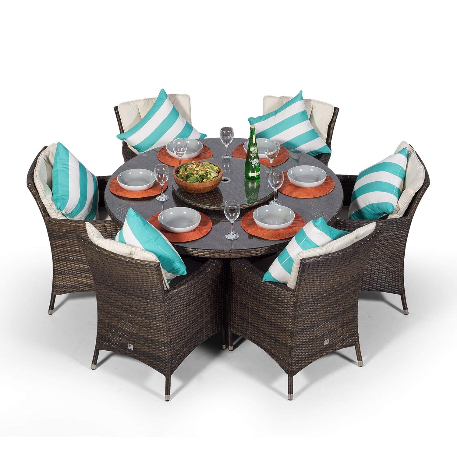 Savannah Rattan Dining Set | Round 6 Seater Brown Rattan Dining Set | Outdoor Poly Rattan Garden Table & Chairs Set | Patio Conservatory Wicker Garden Dining Furniture with... - Image 6