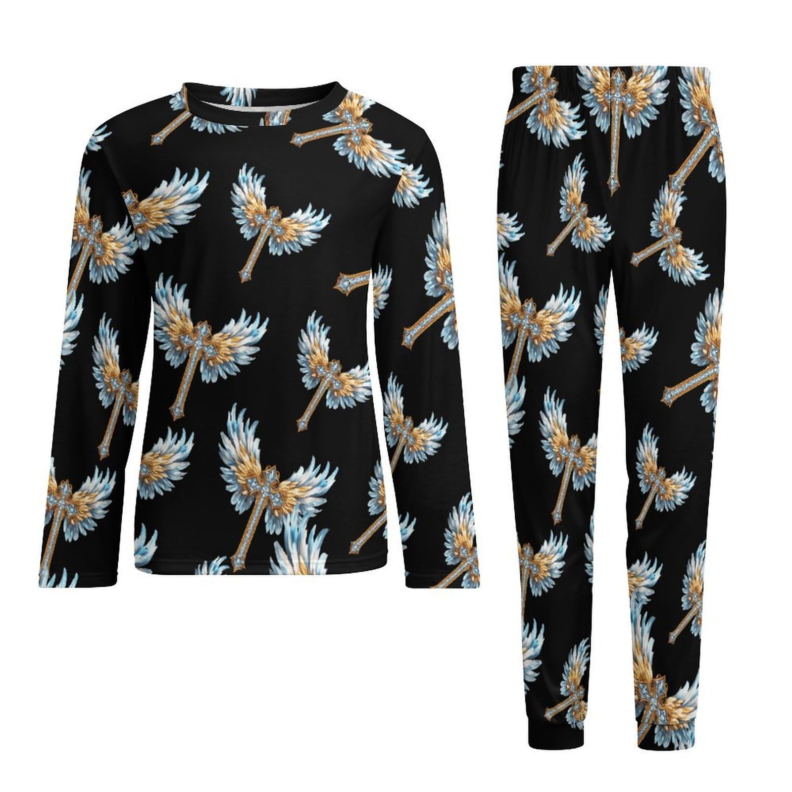 Diamond with Wings - Conjunto de pijama para hombre, cuello redondo, 2 piezas, manga larga, suave, transpirable para todas las estaciones