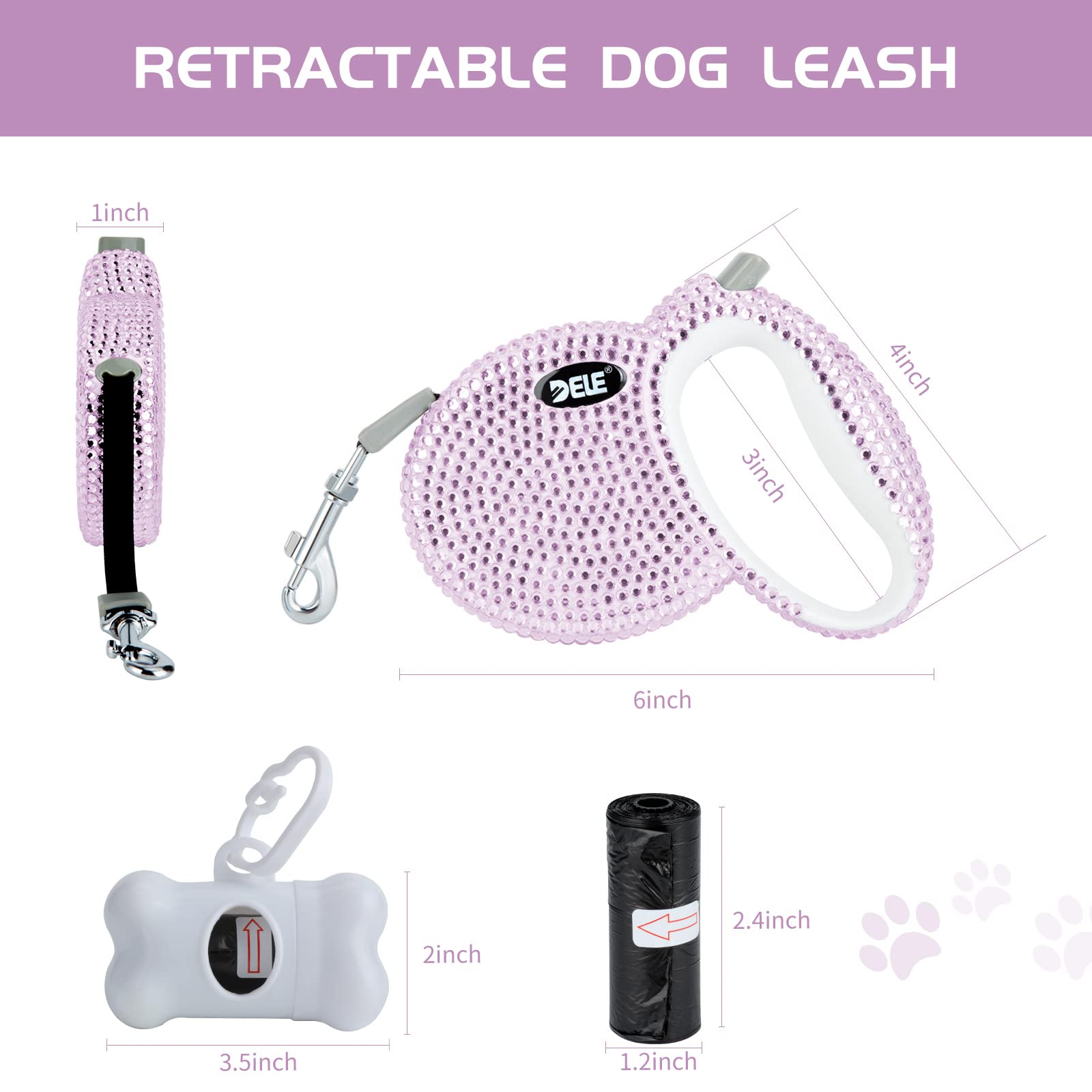 eing Laisse rétractable pour chien avec poignée antidérapante, bande en nylon solide, anti-enchevêtrement à 360°, convient aux chiens de petite et moyenne taille, distributeur de sacs à déchets