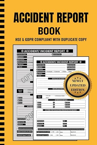 Accident Report Book With Carbon Copy: A5 HSE Compliant Accident &amp; Incident Log Book To Record Incidence At Workplace. Health and Safety Accident Book For Company, Schools, Sports, Churches &amp; More