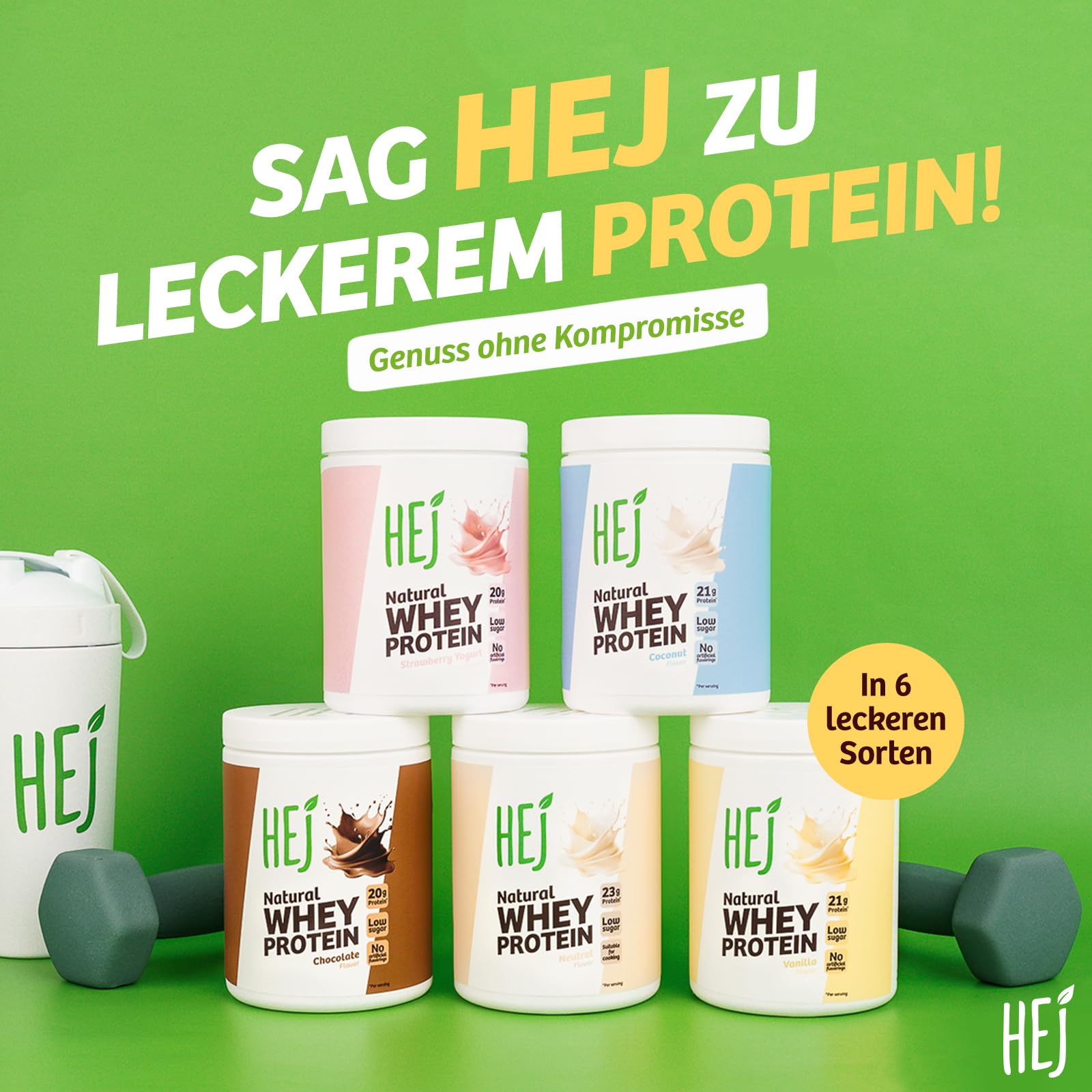 HEJ Whey Protein Pulver - Eiweißpulver für Muskelaufbau & Fitness - 22,1g Eiweiß pro Portion - Als Shake oder Zutat - Strawberry Yogurt 300g