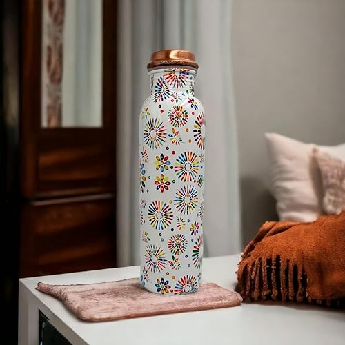 Miniatura 4 de Marubhumi Botella de agua india de cobre puro para beber, botella de agua de cobre ayurvédica hecha a mano, tapa a prueba de fugas, recipiente de