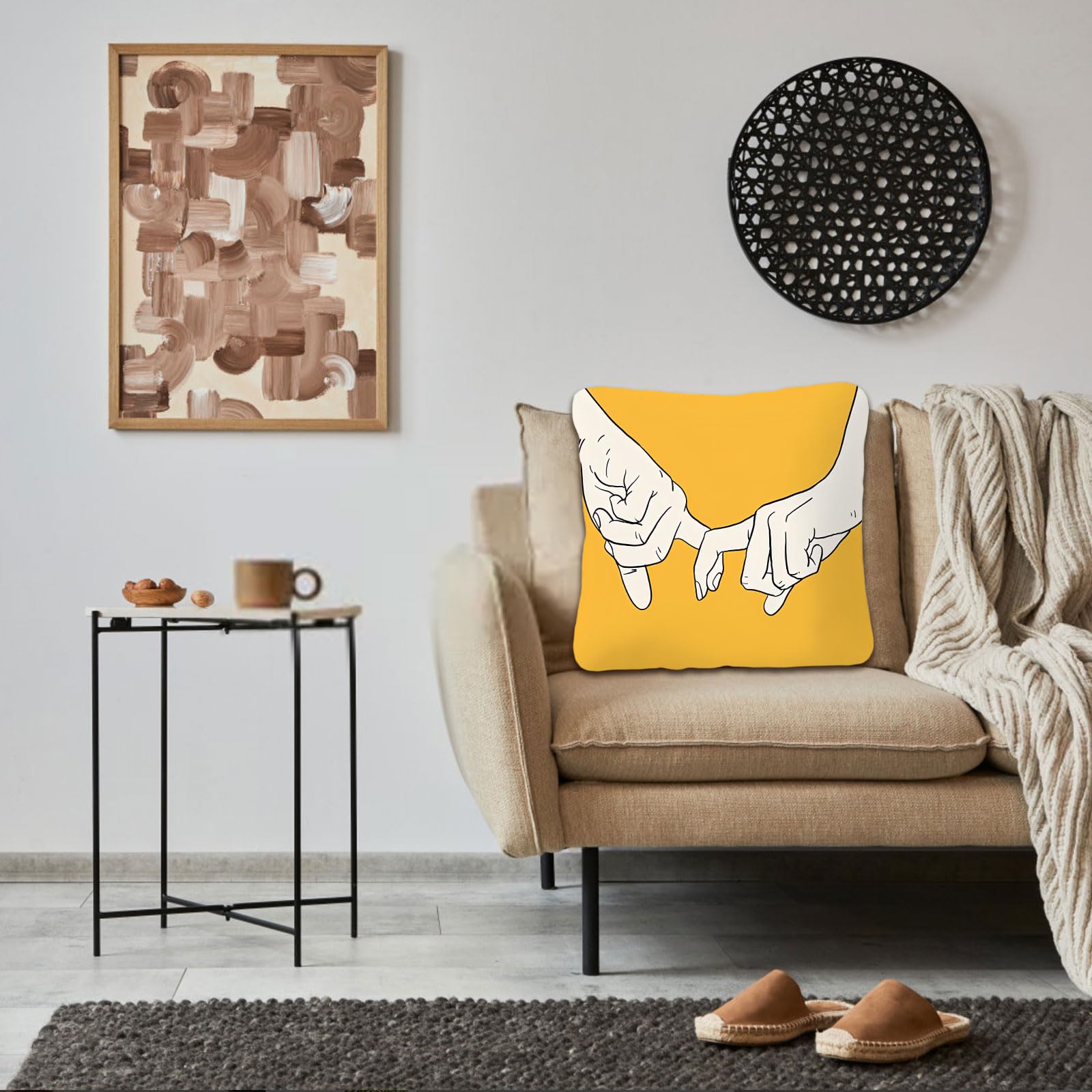 Betadistor Yellow Cushion Covers 18x18 Inches Soft Throw Pillow Covers 45cm x 45cm Hand in Hand Print Polyester for Sofa Bedroom Set of 4pcs - Image 4