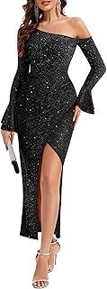Women's Formal Dresses One Shoulder Sequin Wedding Guest Dress Maxi Evening Gowns Sparkly Cocktail Dresses