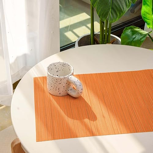 Miniatura 10 de FunWheat Juego de 6 manteles individuales de vinilo lavables para mesa de comedor, manteles tejidos de plástico duradero, 12 x 18 pulgadas, fácil de