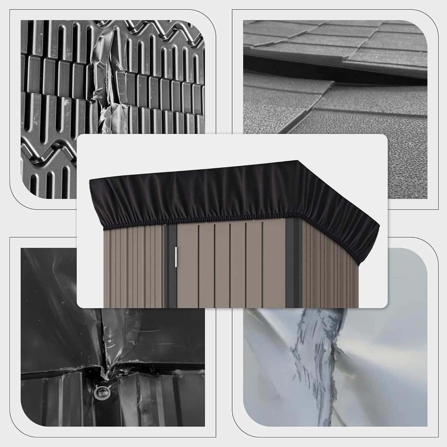 5x3Ft Outdoor Storage Shed Cover & Metal Garden Shed Cover - 640D Oxford Fabric, Weatherproof, Dustproof, Elastic Hem for Secure Fit, Includes 8 Reinforced Silicone Corner Guards (Cover Only)