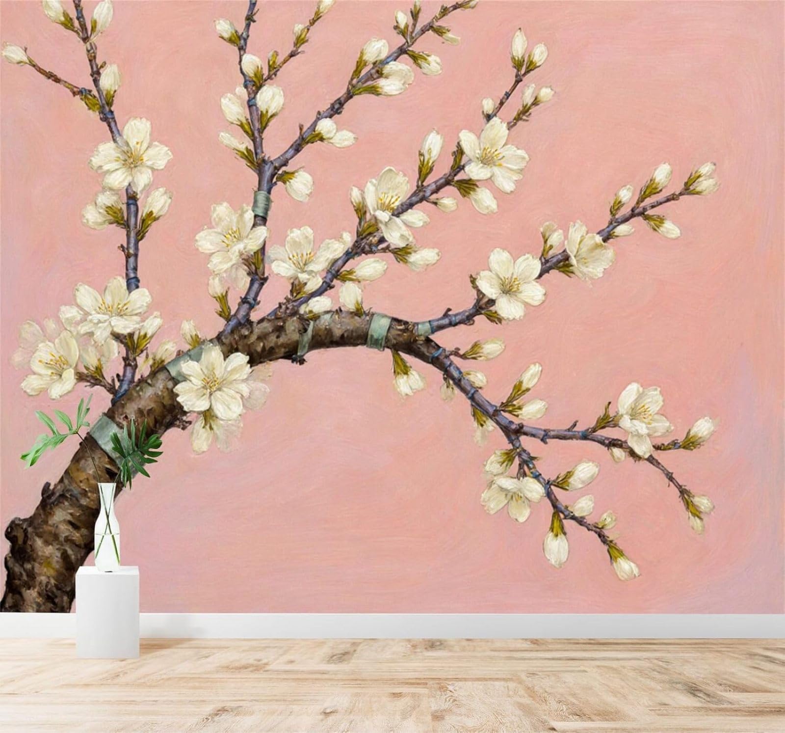 XLMING Soft Pink White Cherry Blossoms Branches Art 3D Wallpaper Silky Texture Home Study Office Grey Dining Room Sofa Bedroom Living Room TV Backdrop-250cm×170cm