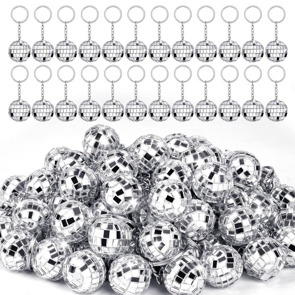 CTRLZS 50Pcs Mini Disco Ball Keychain,Silver Mirror Disco Ball Bulk Keyring Partys Favors for 70s 80s Disco Partys Decorations