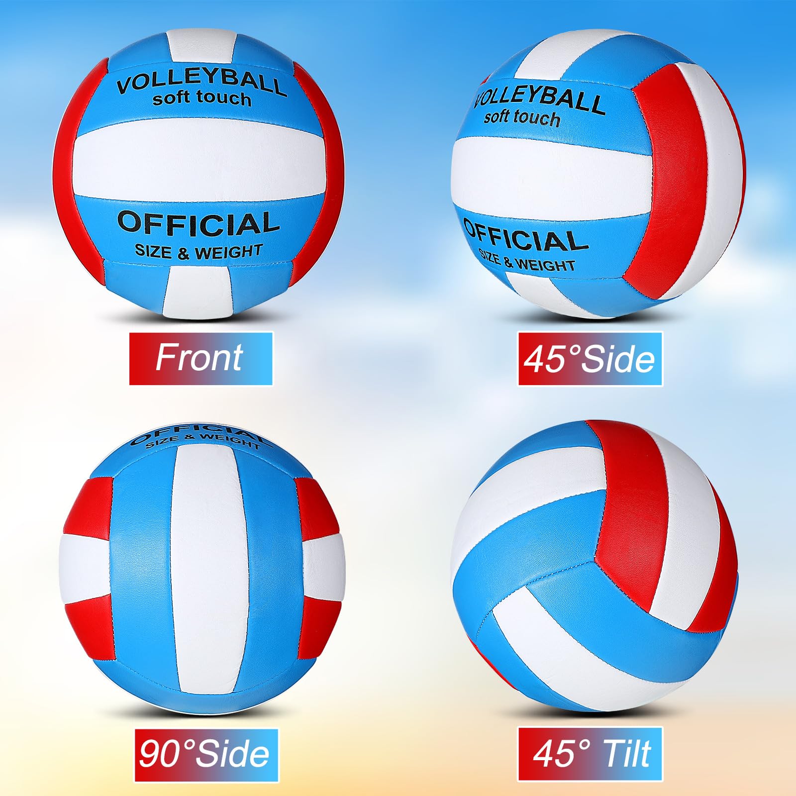 Lenwen Lot de 2 ballons de volleyball officiels de taille 5 pour intérieur et extérieur, imperméables et souples, pour jeux de plage, jeux, gym, entraînement (avec pompe) (bleu, rouge, blanc)