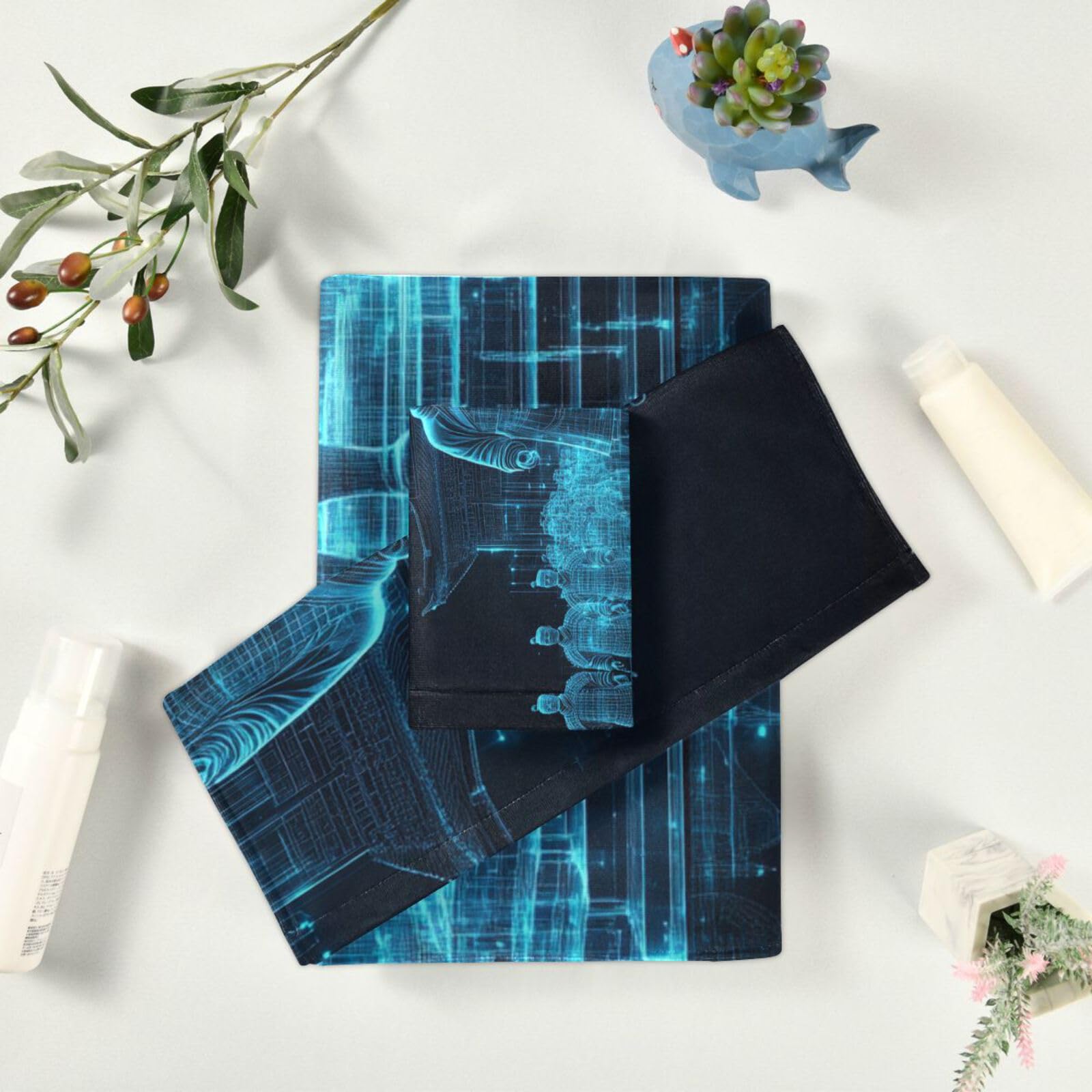 Set di 3 asciugamani per il viso ad asciugatura rapida con fiamme blu spaventose, 1 asciugamano da bagno, 1 asciugamano per le mani, 1 panno per la casa, cucina e famiglia