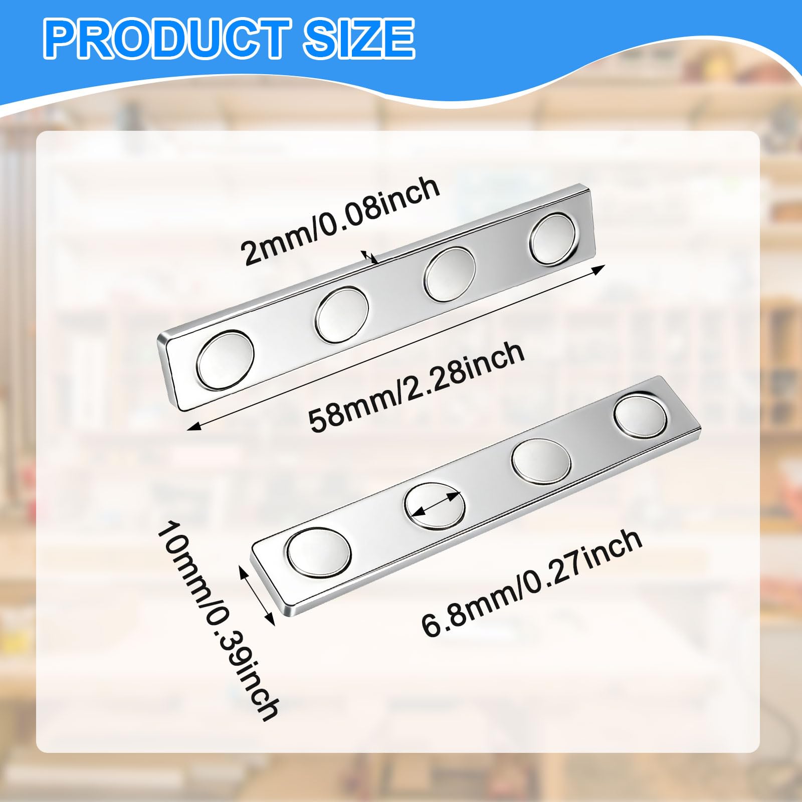 10 Pack Strong Magnets Bar 58x10x2mm Heavy Duty Neodymium Magnets Self-Adhesive Powerful for Tool — Amazon image 2