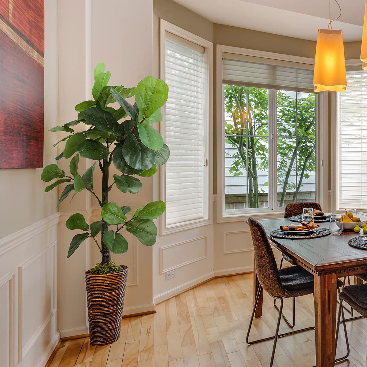 Veryhome Faux Fiddle Leaf Fig Tree Artificial Ficus Tree in Pot, 6Ft