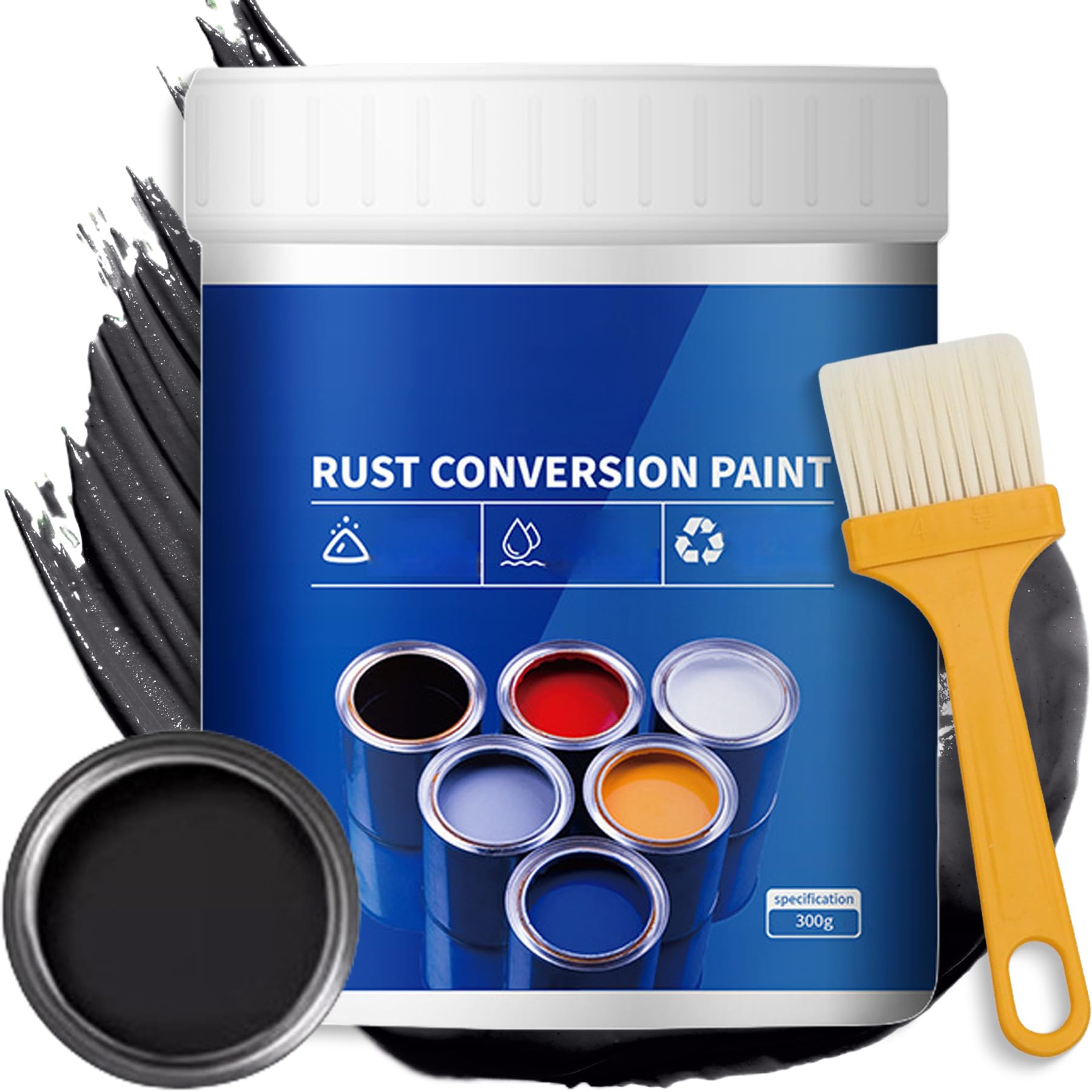 YAMIELO Weatherproof Rust Converter Paint for Metal, Rust Remover for Metals, Rust Conversion Paint, Rusts Paints for Metals with Brush (300g,Black)