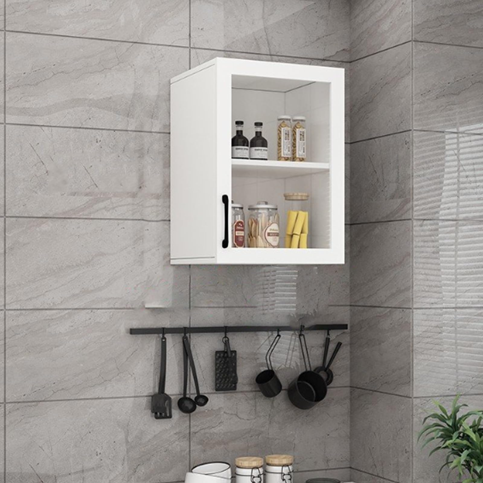 Armoire murale de cuisine bois massif vitrine salon 140cm