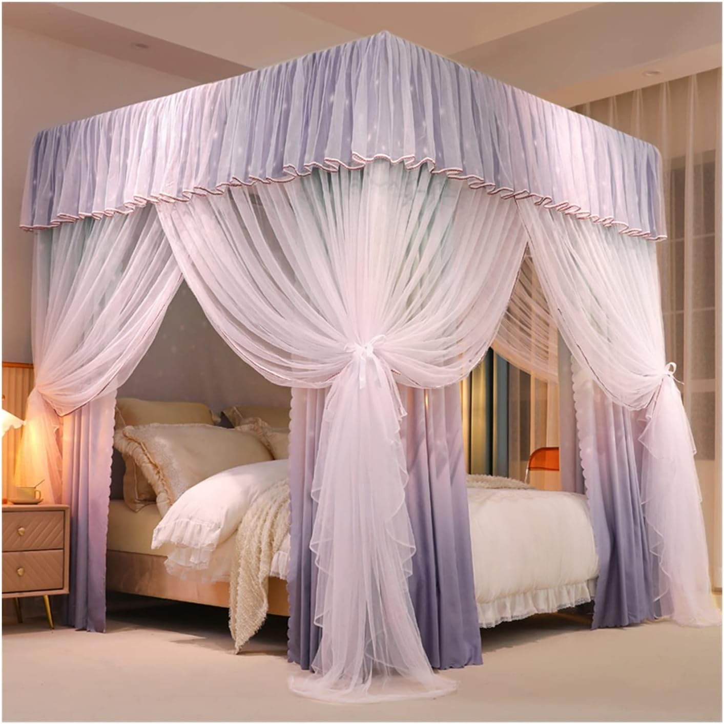 Bed Canopy Bedroom Mosquito Nets, Floor-to-Ceiling Bed Curtains for Girls Bedrooms, Princess Style Blackout Bed Canopy (Size : 120x200x200cm)