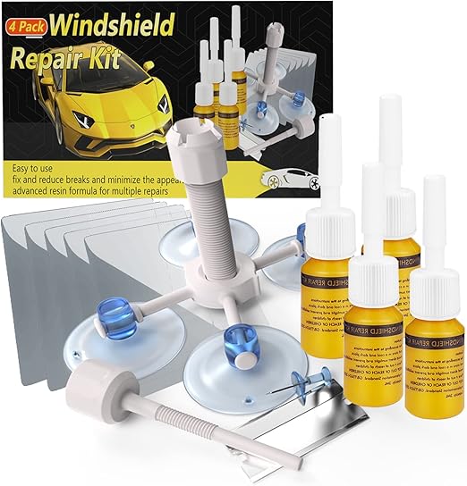 Windshield Repair Kit, Windshield Crack Repair Kit, 4 Pcs Car Glass Repair Kit, Windshield Repair Kit for Chips and Cracks, Quick Fix for Chips, Cracks, Star-Shaped Crack, Bulls-Eye