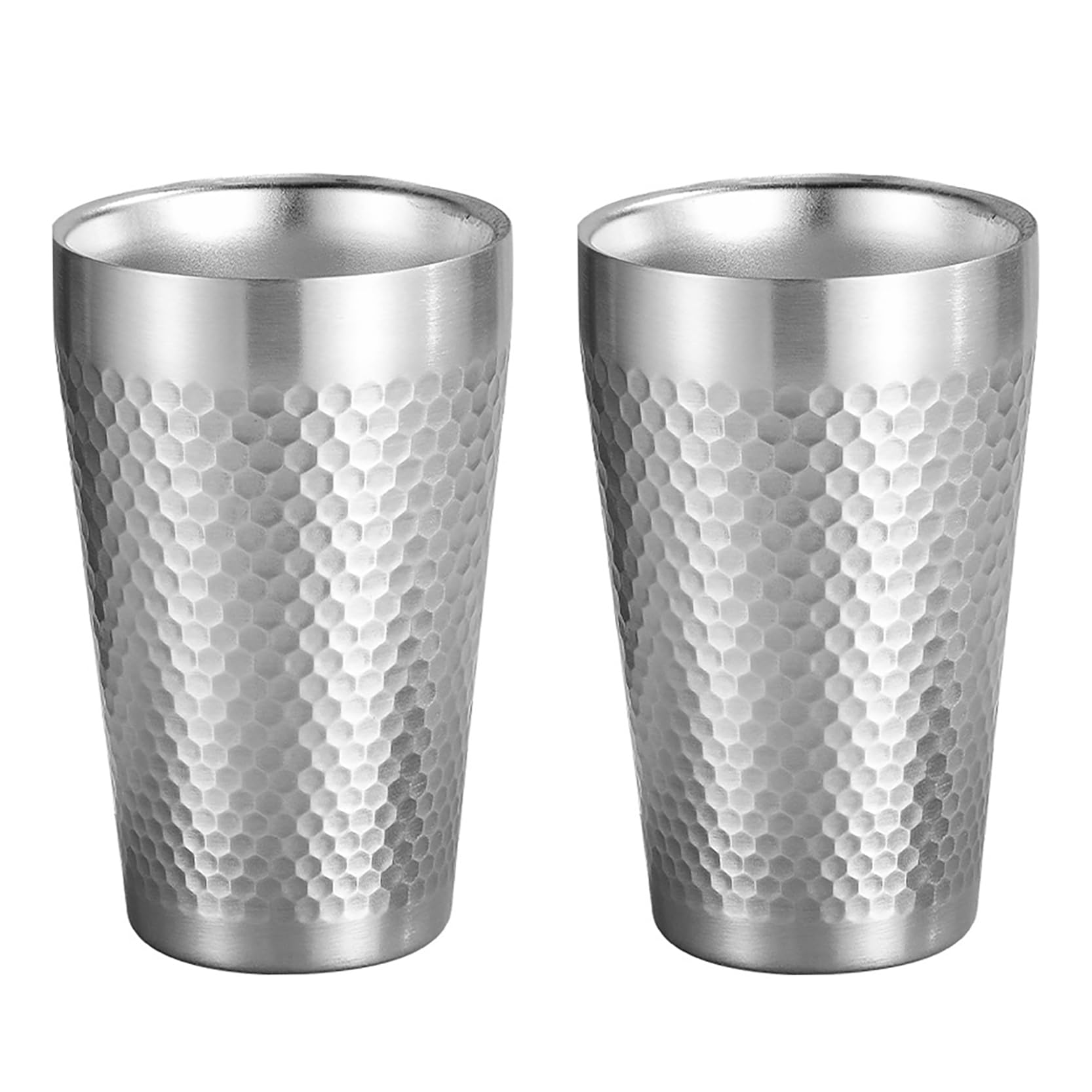 UPTALY 2 pcs Stainless Steel Cups (350ml/per, Silver), Diamond Hammer Pattern, Double Walled, Large Iced Tea Mugs, Thicken Coffee Cups, Reusable Metal Water Tumbler, for Camping, Outdoor, Party