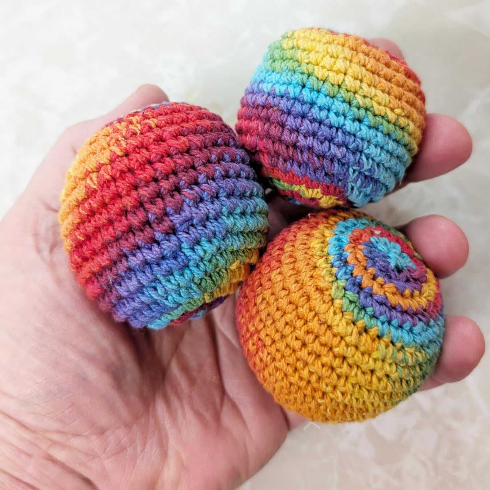 3/6/9 Stück Handgehäkelte Hacky Balls aus Premium-Baumwolle, Hacky Footbags,Hacky Sack Ball,Footbag, Hackisack Bälle, Kickbälle, Jonglierbälle,Regenbogenfarben