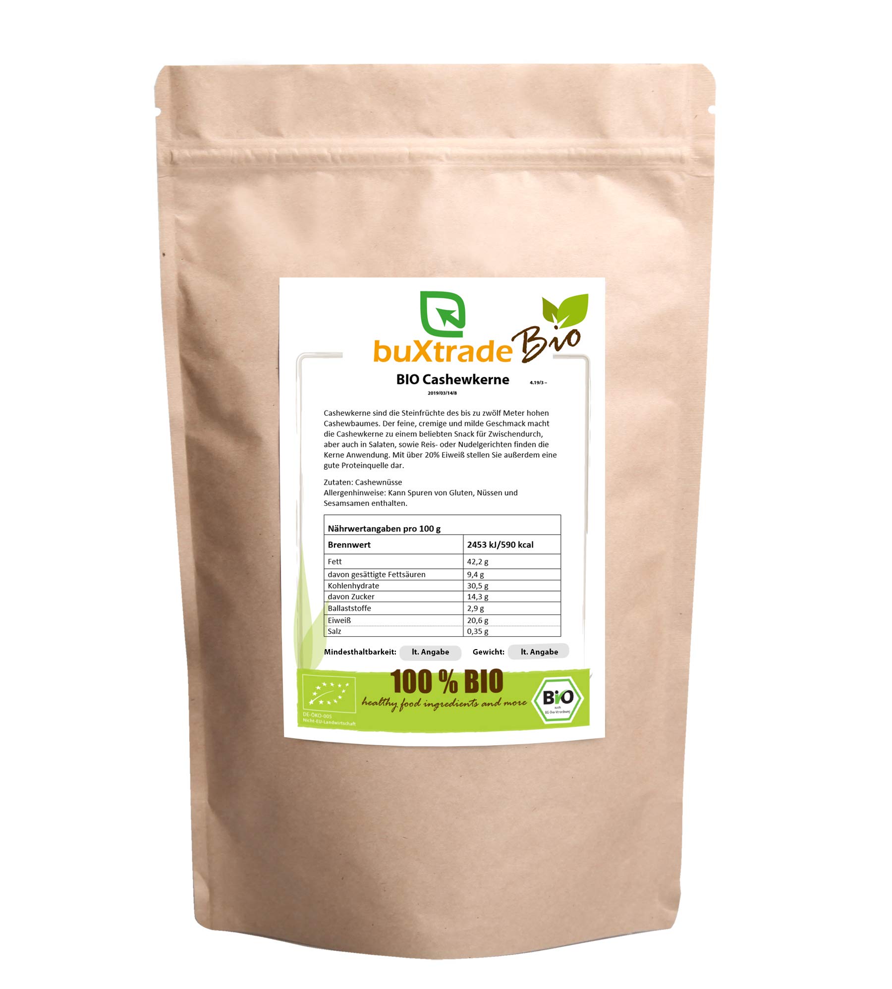 BIO Cashewkerne | Nüsse | Cashew | Bio Qualität | unbehandelt | ungesalzen | ohne Zusätze | 5 kg
