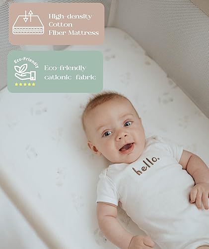 Miniatura 5 de Fodoss Moisés de noche para bebé, moisés de malla con ruedas, cuna de bebé ajustable de 7 alturas para bebés, color beige