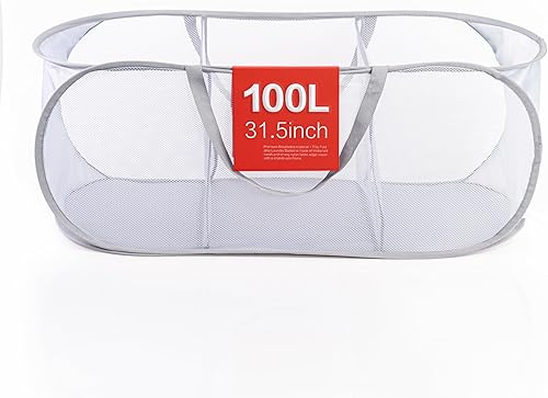 Cesta de lavandería emergente (64L75L100L)  Material de malla gruesa de alta resistencia, cesta grande para la ropa sucia con espacio separado