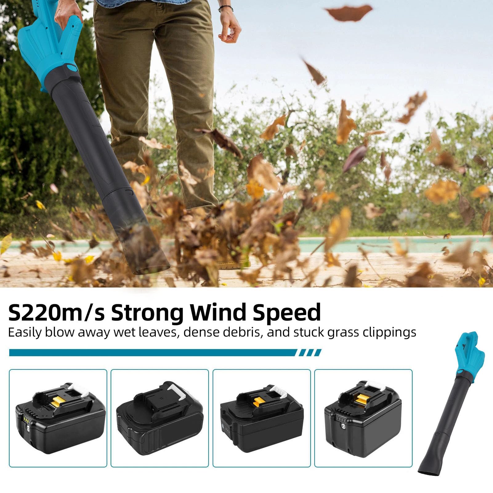 Soffiatore per Foglie Senza Fili con Batteria da 21 V, Soffiatore Elettrico a 6 velocità con Impugnatura in Gomma Antivibrazione, per la Movimentazione di Foglie, Detriti di Officina e