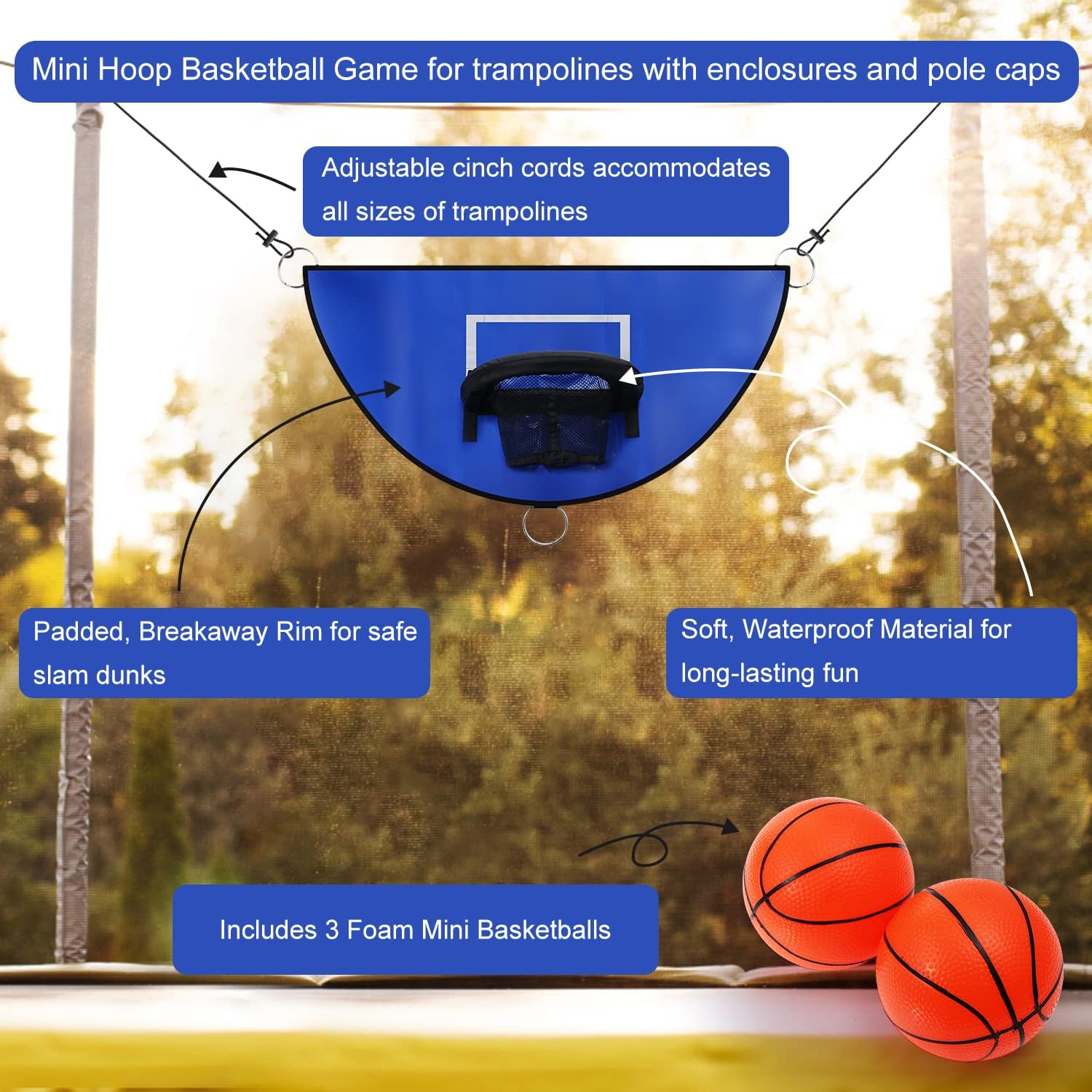 Trampoline Basketball Hoop, Breakaway Rim for Dunking Trampoline Basketball Attachment with Mini Basketballs Trampoline Accessory for Kids Adults Indoor Outdoor Use image 3 of 7 B0C2BHS66V
