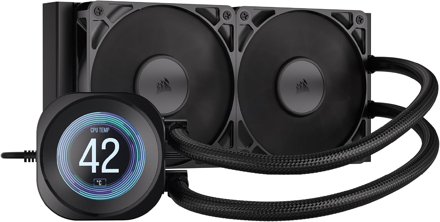 CORSAIR Nautilus 240 RS LCD Liquid CPU Cooler – 2.1" IPS LCD Screen, 240mm AIO, Low-Noise, Daisy-Chain, Intel LGA 1851/1700, AMD AM5/AM4 – 2X RS120 Fans Included – Black