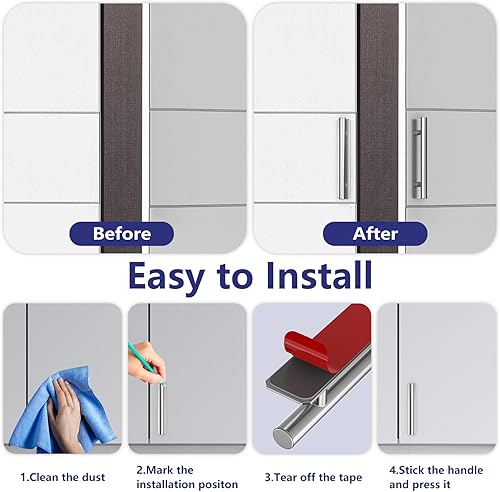 Miniatura 9 de KIKISML 2 manijas de puerta de cajón de gabinete autoadhesivas, adhesivo de aleación de aluminio, sin perforación, manija de puerta para cajón,