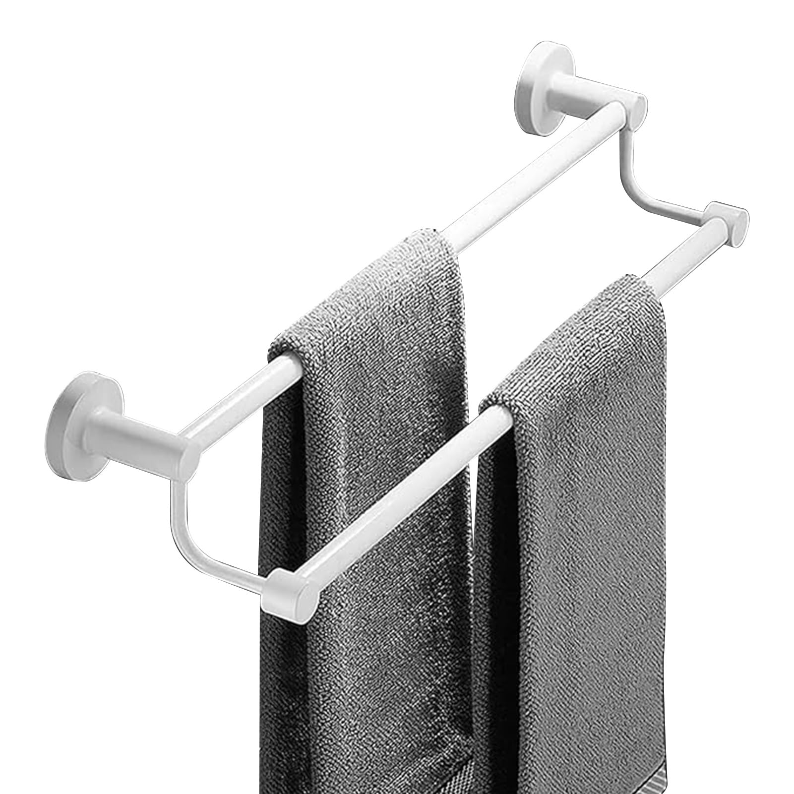 Porte-serviettes mural en acier inoxydable avec double tringle blanche 60cm