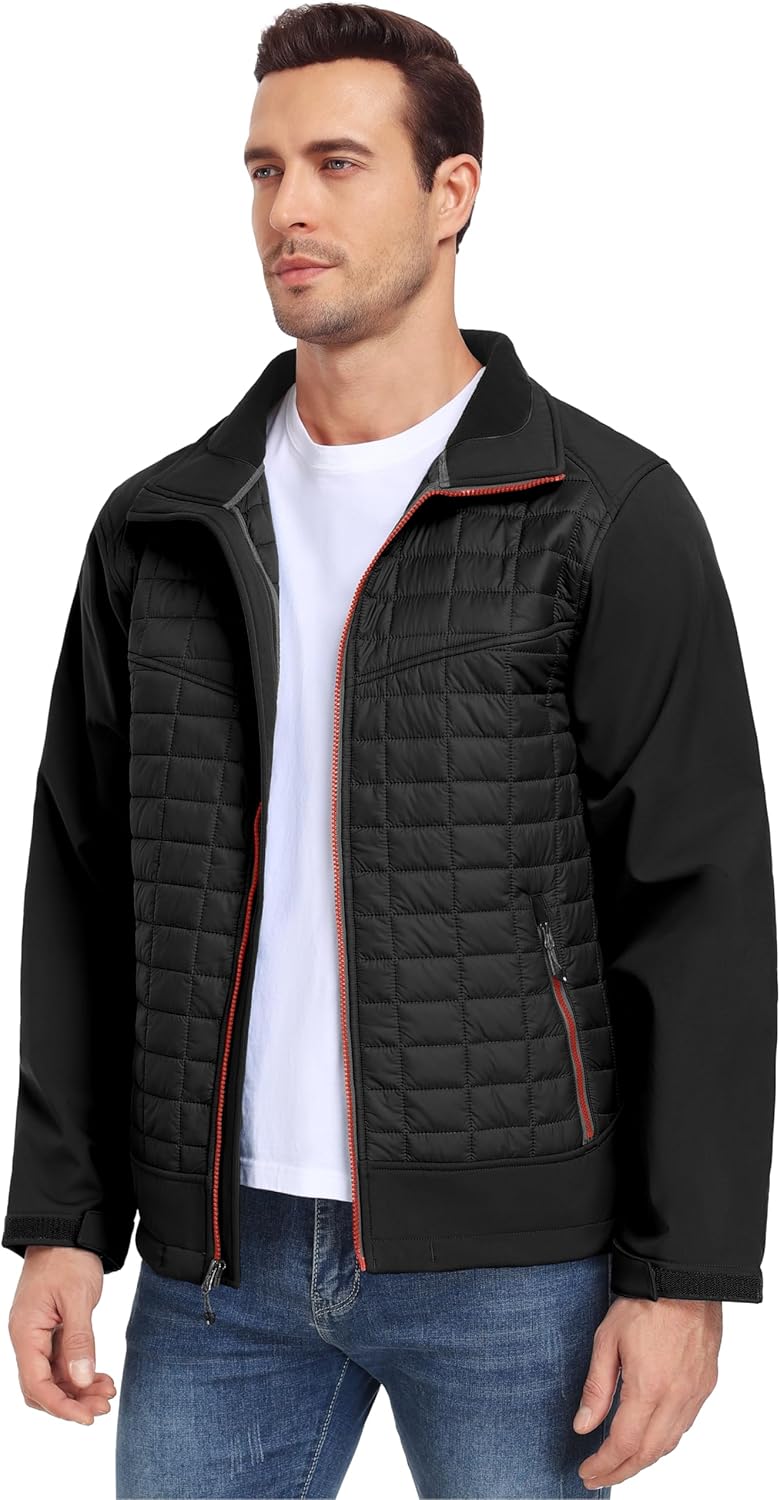 Little Donkey Andy Men's Lightweight Insulated Hybrid Jacket for Hiking Running Ski Thermal Warm with Removable Hood - Image 2