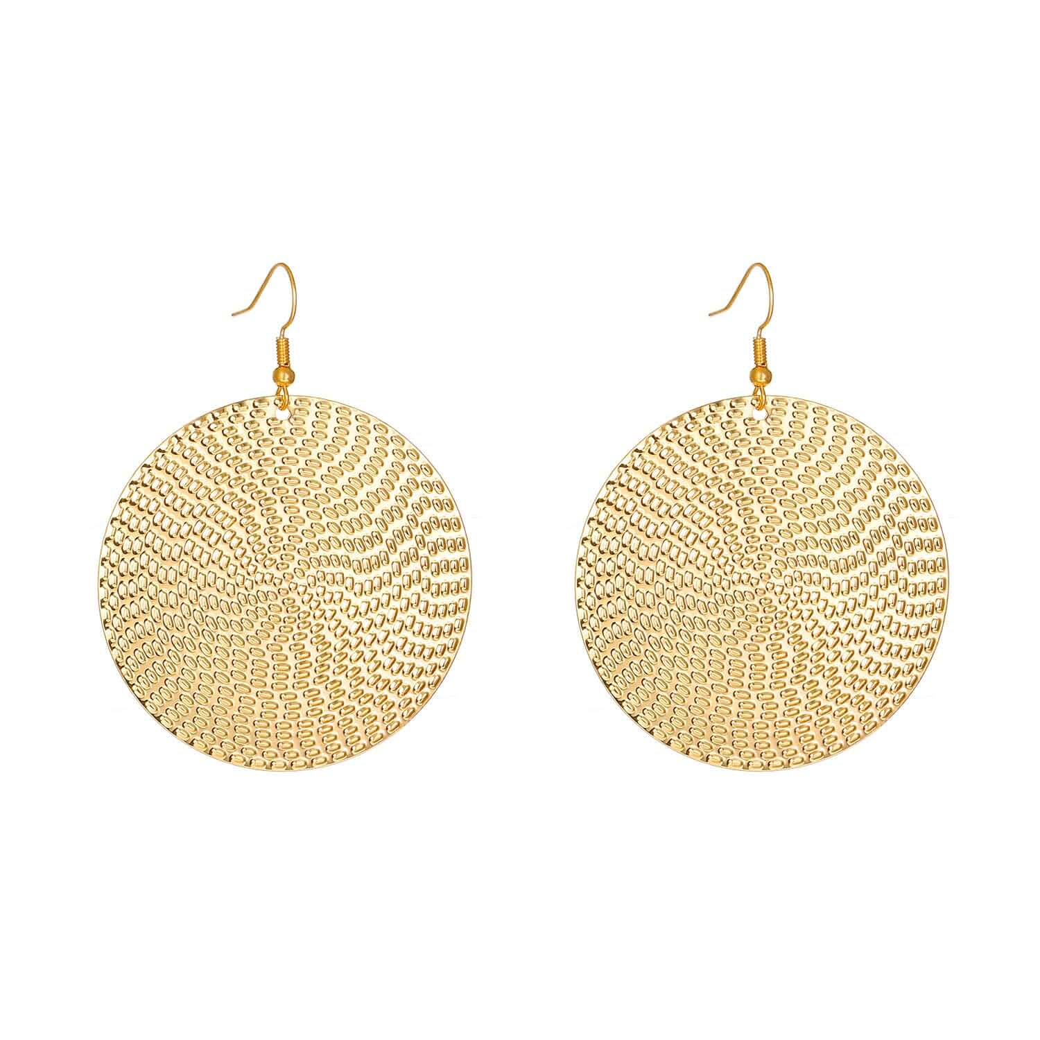 Anmpab Boho Large Disc Earrings for Women Vintage Geometric Hammered Round Circle Drop Dangle Earrings Statement Jewelry