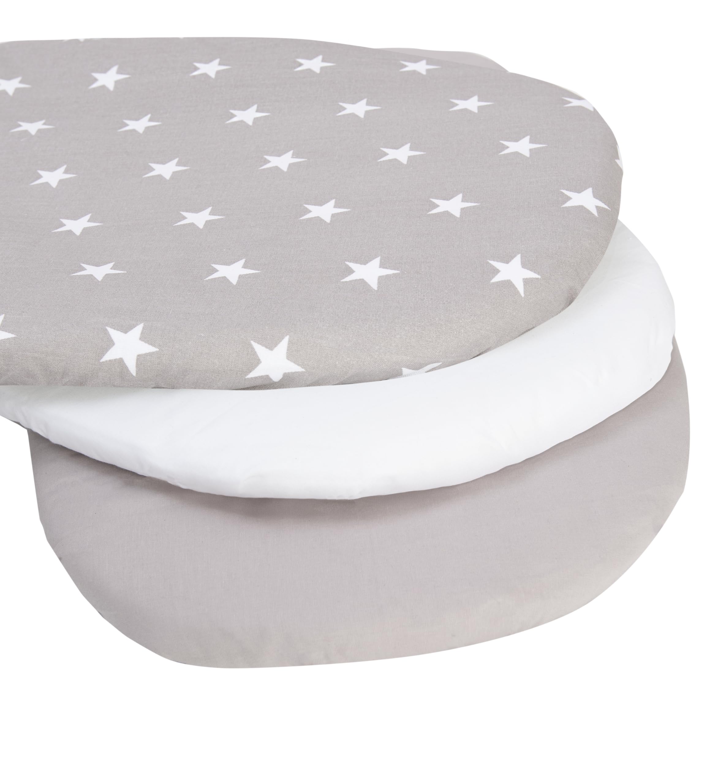Medi Partners Set of 3 pcs. Fitted Sheet Pram 86 x 40 cm 100% Cotton Mattress Protector Baby, Stars-white-grey, Three pack - Image 2