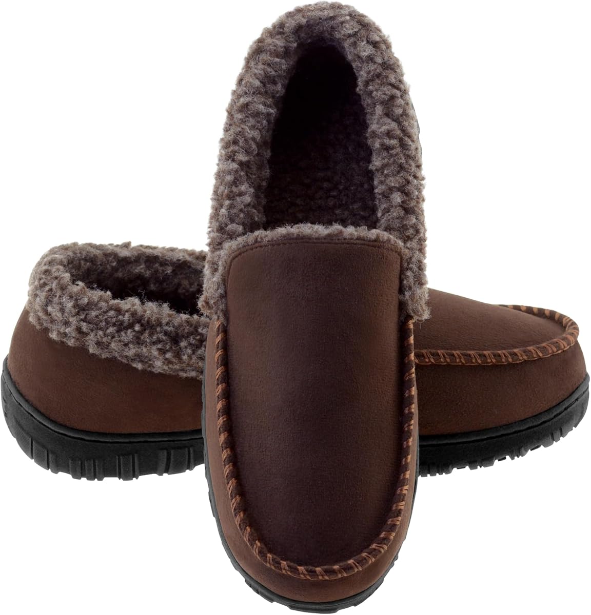Lulex Moccasins for Men House Slippers Indoor Outdoor Plush Mens Bedroom Shoes with Hard Sole