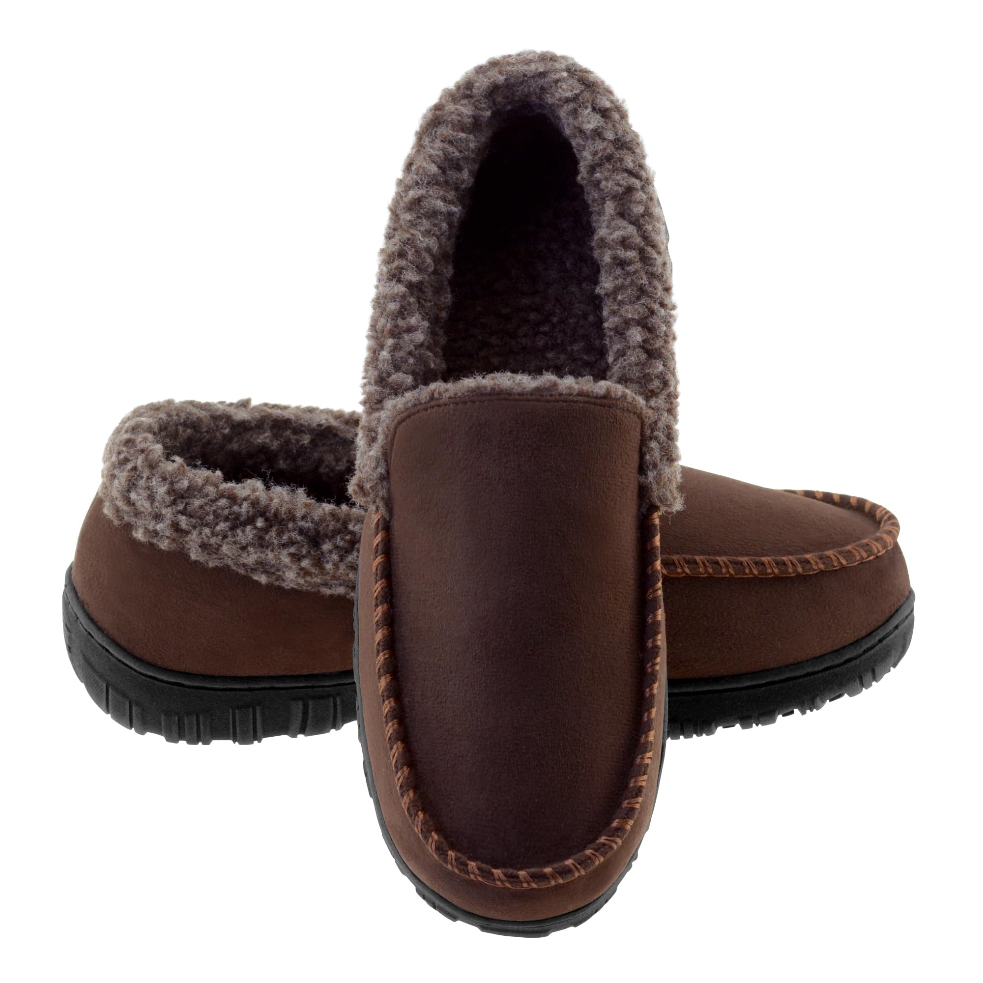 Lulex Moccasins for Men House Slippers Indoor Outdoor Plush Mens Bedroom Shoes with Hard Sole