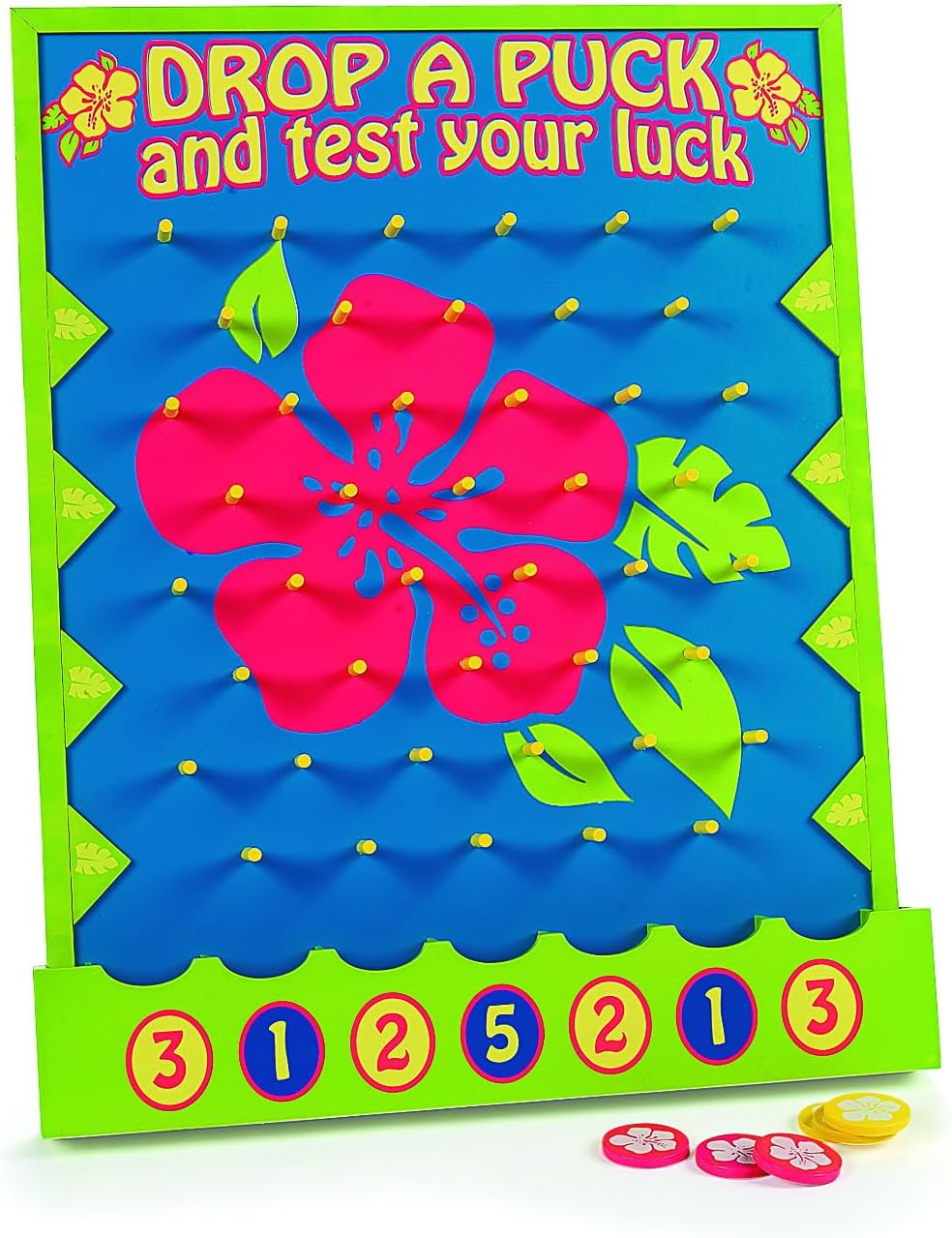 Fun Express Plinko Board Game Large 16x20 Tabletop Prize Drop Disc Game - Premium Wood Carnival Games for Kids Adults Parties | Luau Circus Fair School Events | Complete 8-Piece Set with Discs