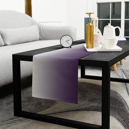 Miniatura 5 de Caminos de mesa rectangulares de lino y algodón degradado de 13 x 70 pulgadas, color gris degradado y morado, caminos de mesa de lujo para