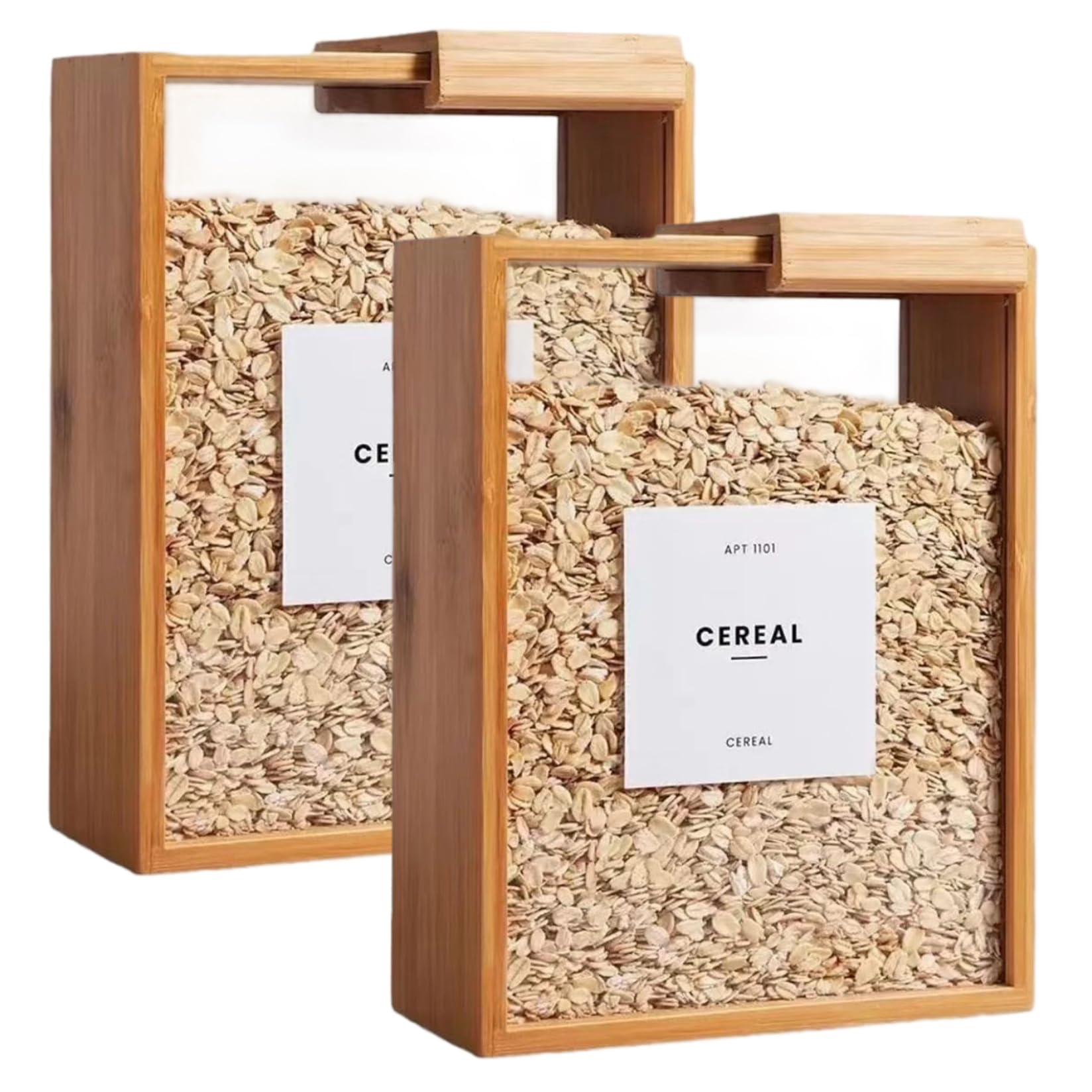 Distributore di Alimenti, 2% organizzatori di Cucina e deposito, contenitori Alimentari di bambù e distributori di Cereali con coperchi Rimovibili per Kicthen/9.1x6.8x3, 2 Pollici