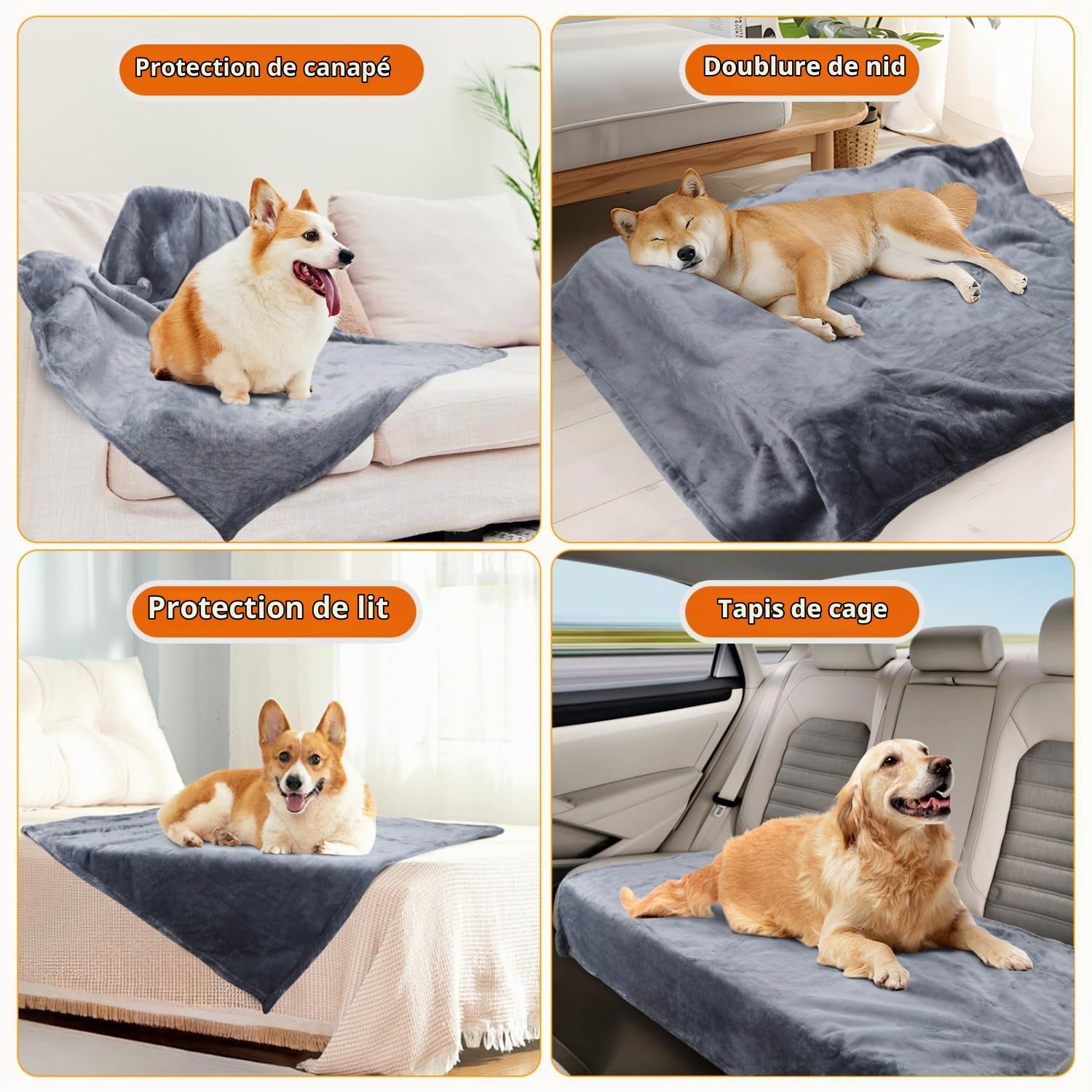 Nobleza Couverture Imperméable pour Chien, L 127 x 100cm Douillette Doux Plaid pour Animaux pour Chien Chat, Lavable en Machine, Réversible, Protection pour Canapé Lit, Gris