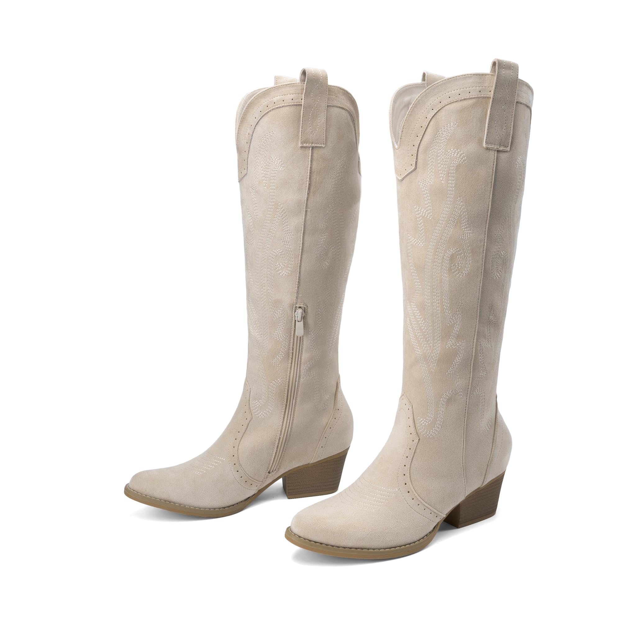 DREAM PAIRS Botas Altas DE Vaquera para Mujer CÓMODAS con Cremallera Lateral Y TACÓN Grueso Bordadas Estilo Oeste Botas Retro