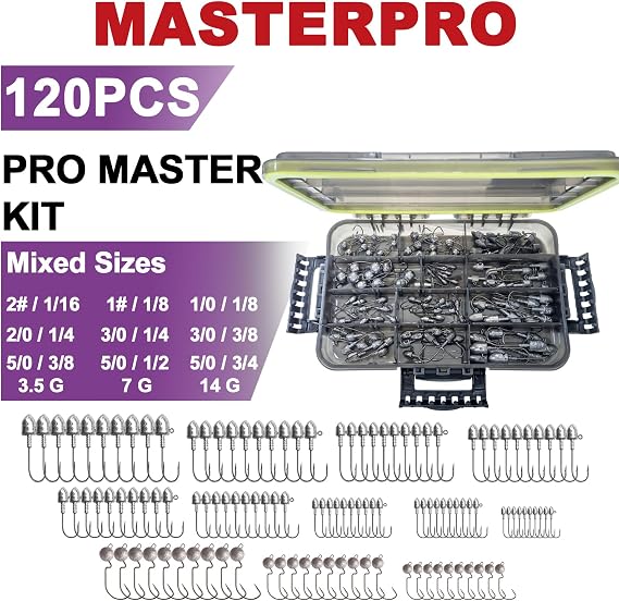 MASTERPRO Ultimate Jig Head Kit Full Size Range 1# to 5/0 1/16oz to 1/2oz Fishing Jigheads Set