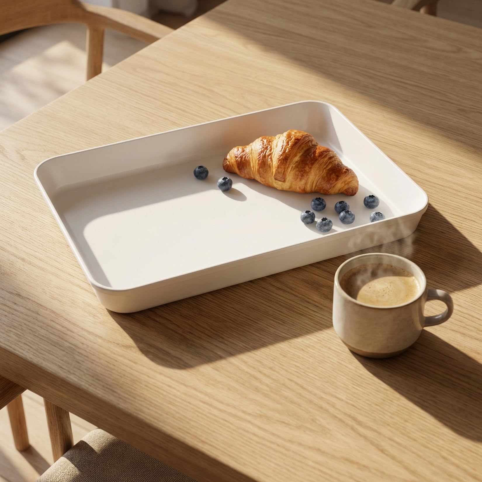 4 Pz Vassoio da Portata, Vassoi per Alimenti, Piatto da Portata, Vassoio Rettangolare in Plastica Bianca per piatti da cucina, colazione, snack e caffè (38 x 26,5 x 4 cm)
