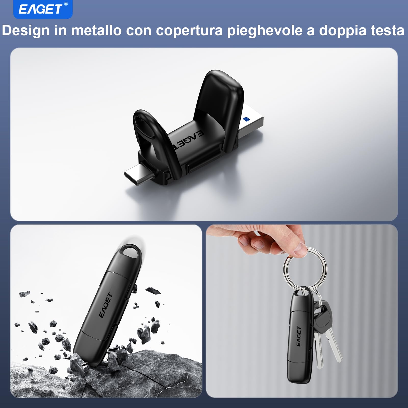 Eaget Chiavetta USB C da 256GB, Dual Drive Type-C e USB-A, flash drive a stato solido, fino a 400 MB/s ad alta velocità, design in metallo, SSD esterno portatile per iPhone 15/16/17, Android, laptop
