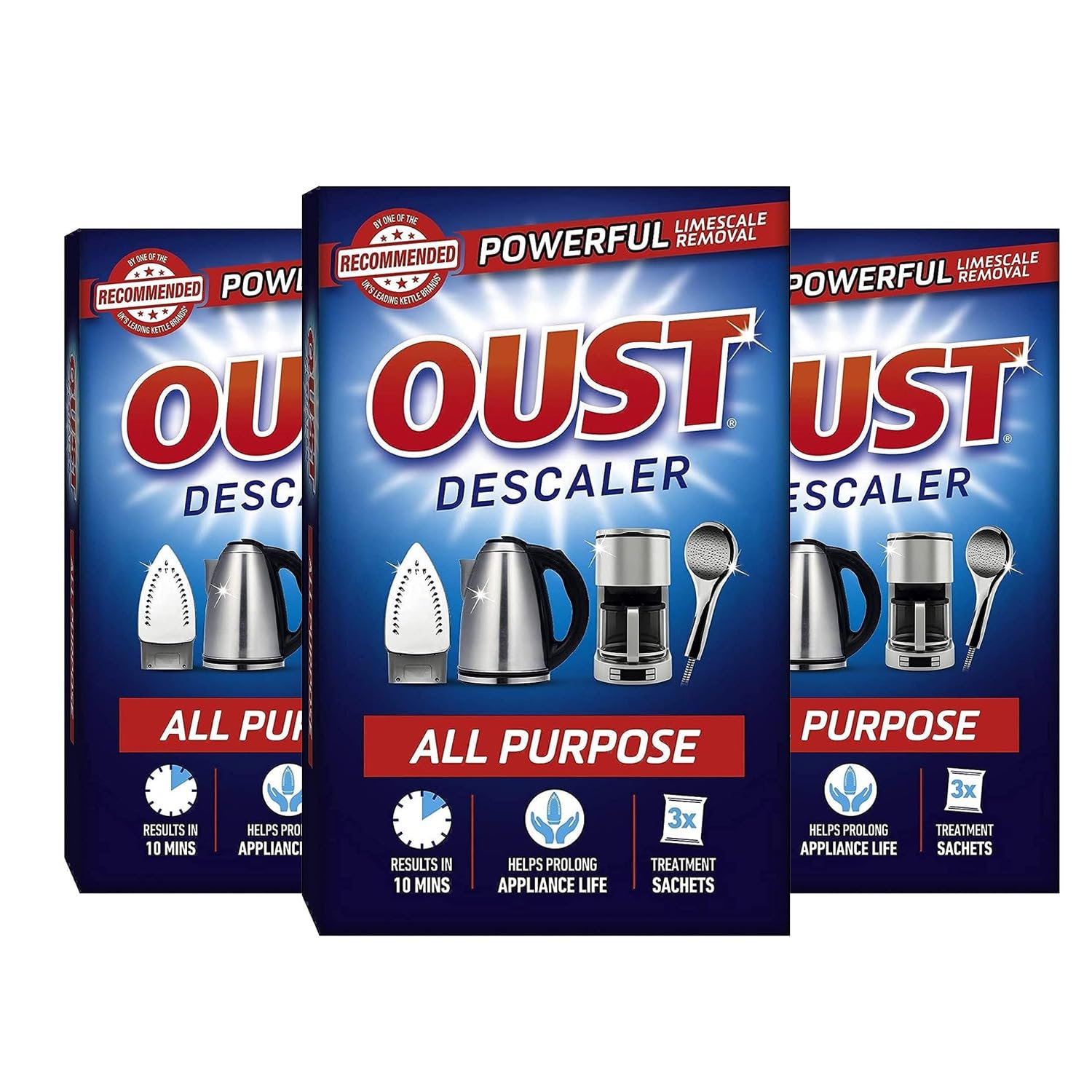 3 x 3 sachets Oust All Purpose Descaler for Kettle and Iron - Eco-Friendly Formula | Kettle Descaler Sachets Included | Effective Limescale Remover and Cleaner