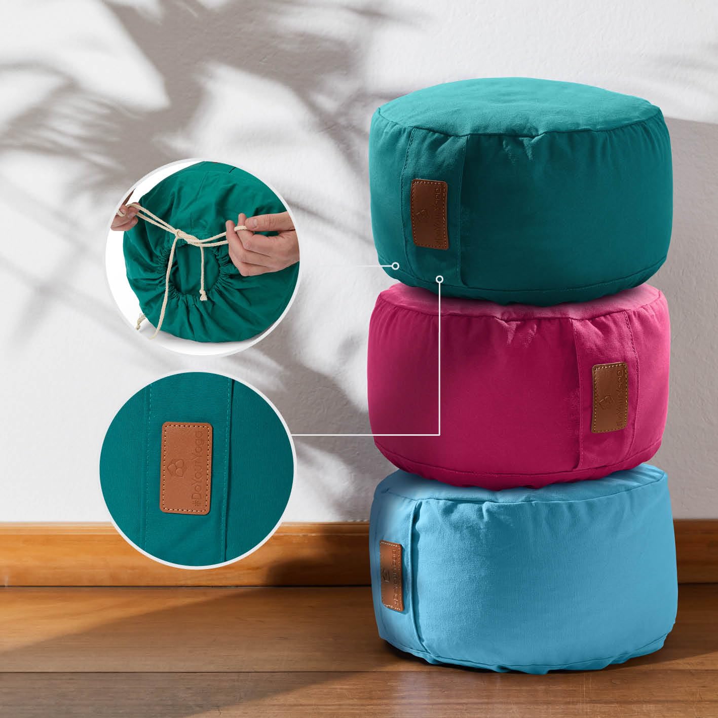 Cuscino da yoga »Vishnu« chiusura con cordoncino & pula di farro bio (coltivaz. biolog. controllata) / altezza ca 15cm e ca. 30cm diametro - ideale come cuscino yoga / cuscino zafu / cuscino meditazione / supporto meditazione / elevato comfort alla seduta