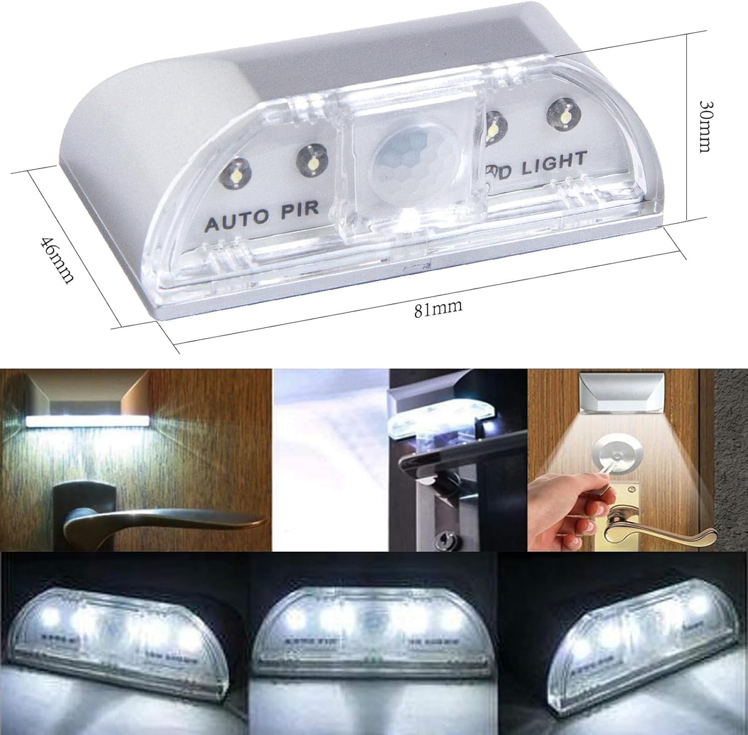 Keyhole Light,AMZSTAR 4LED Keyhole Lamp Infrared PIR Motion Detector Cabinet Light Battery Operated Bedroom Emergency Light Small Night Light Door Lock Sensor Light (1pcs Silver)