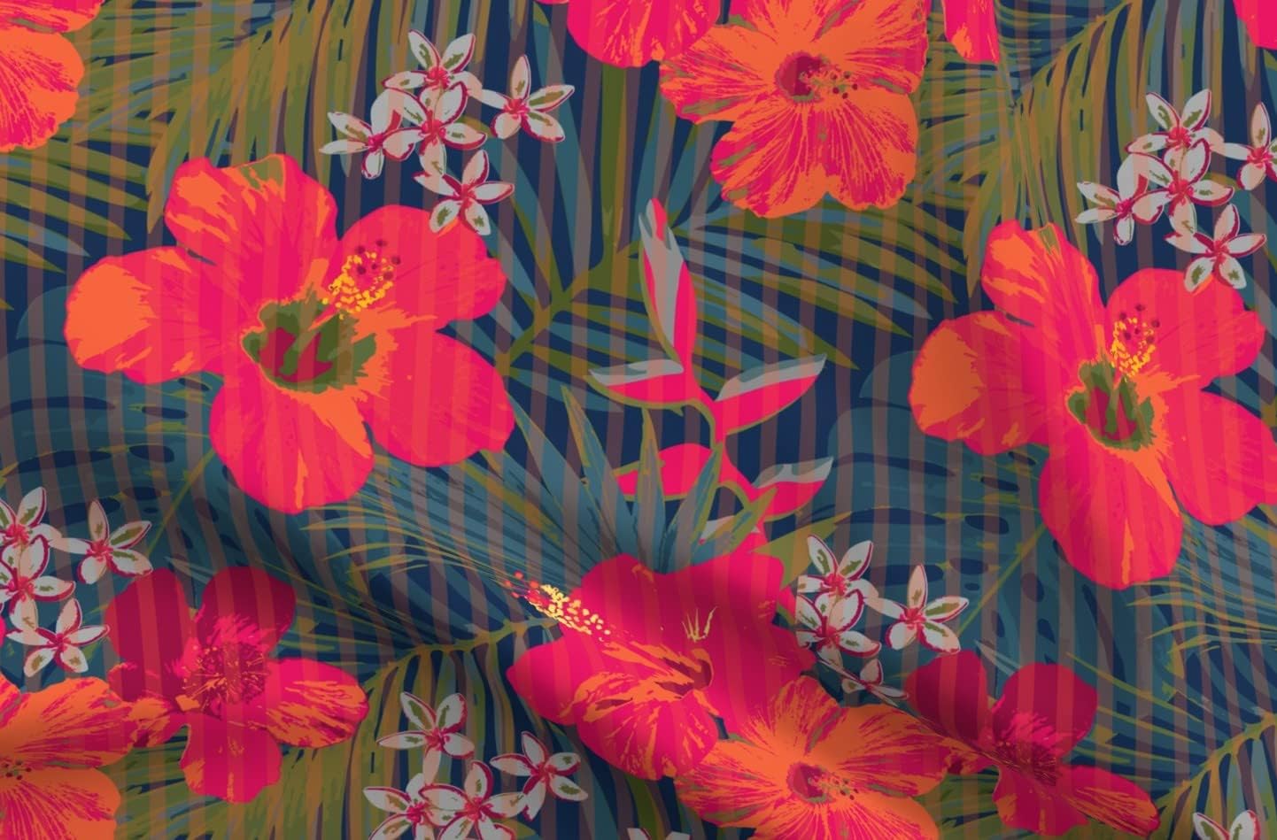 Spoonflower Fabric - Pink Tropical Flowers Hawaiian Floral Exotic Printed on Organic Cotton Sateen Fabric by The Yard - Sewing Quilting Apparel Home Decor