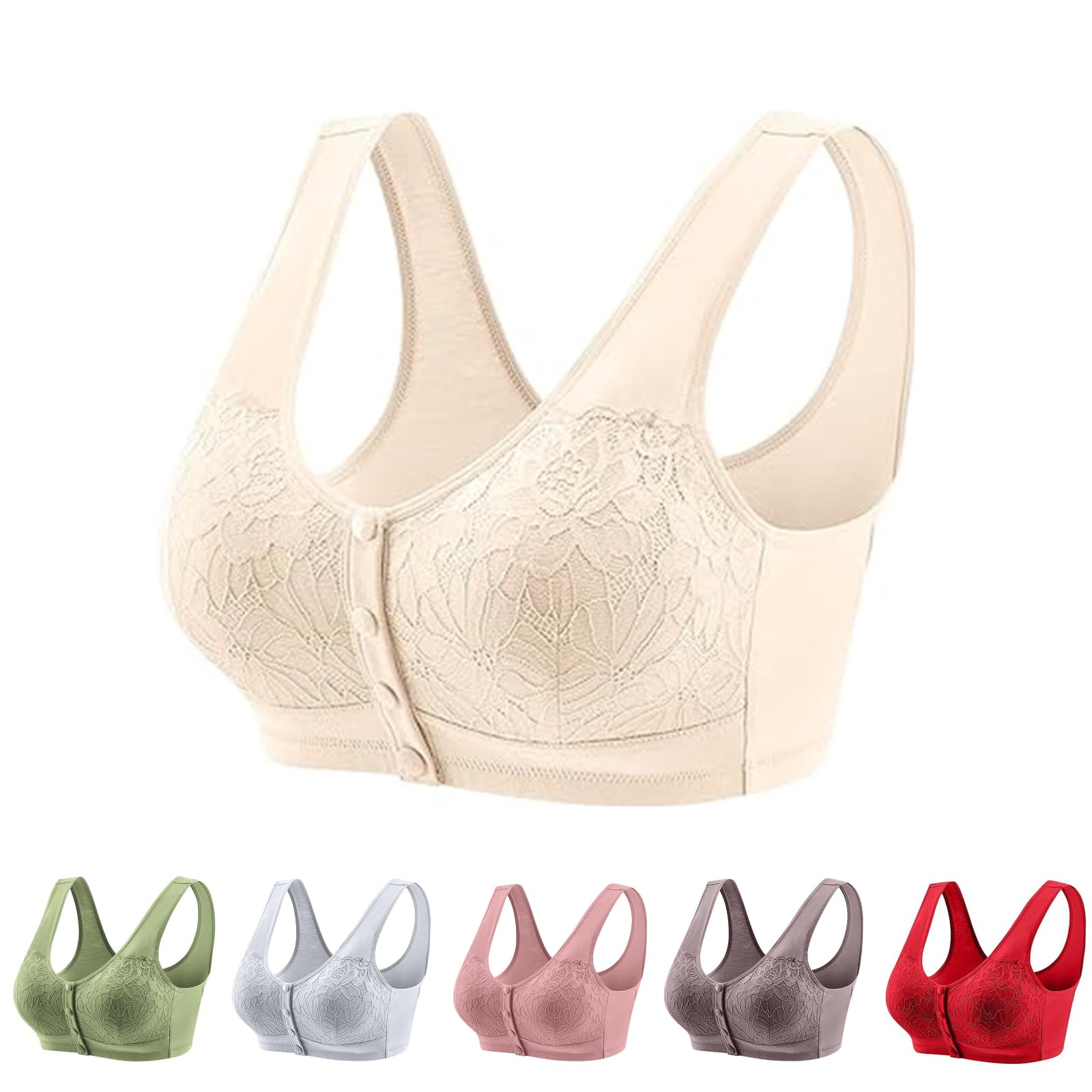 Posy Bra for Seniors Front Closure No Underwire Seamless Fall Comfy Breathable Bras for Older Women Push Up