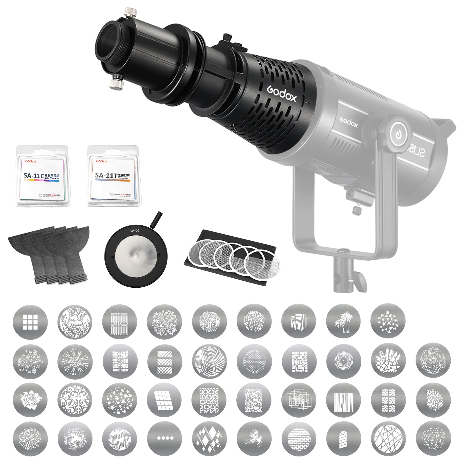 Godox Kit óptico Snoot Bowens con snoots p, 06, 05, 07, 11t y 11c para todos los montajes LED de luz video