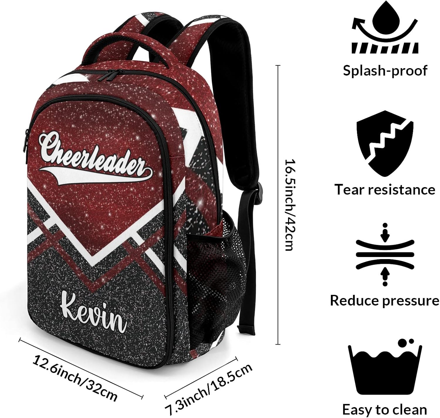 XOZOTY Bling Print Red Cheerleader Cheer Backpack Personalized with Name for Men Women Shoulder Bag Laptop Bag Bookbag